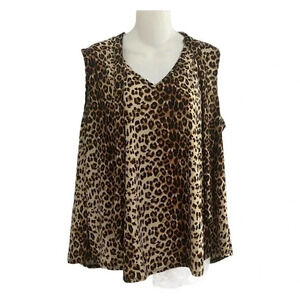 Norma Allen Womens Animal Print V-Neck Blouse L